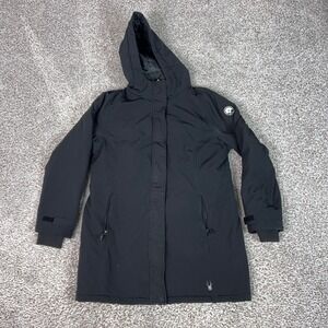 Spyder Jacket Womens Large Black Insulated Hooded Winter Ski Coat Parka Outdoor
